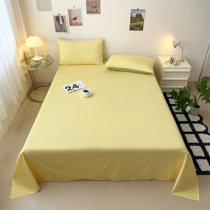 91家纺网 家纺一手货源 找家纺 曼之夏  2025新款全棉纯色单床单系列 杏黄