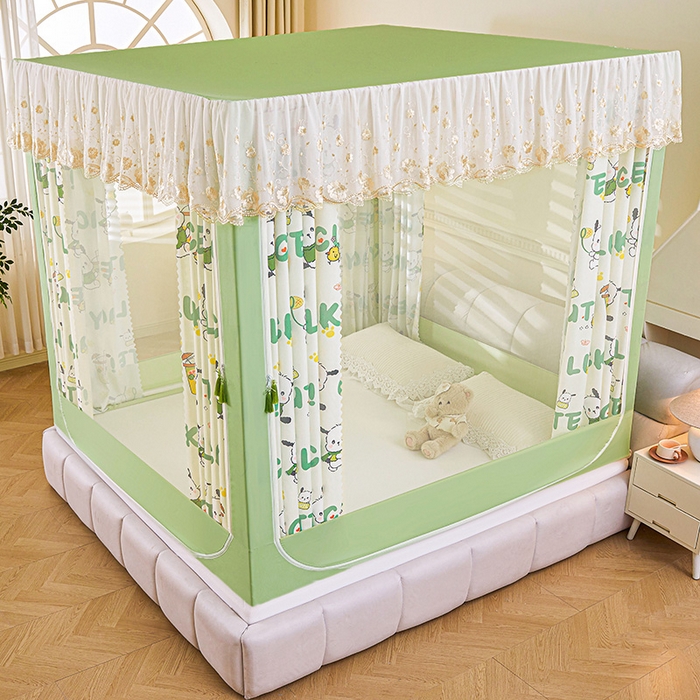 91家纺网 家纺一手货源 找家纺 艾晶美家纺有限公司 2025新款坐式刺绣床帘蚊帐 奶茶狗