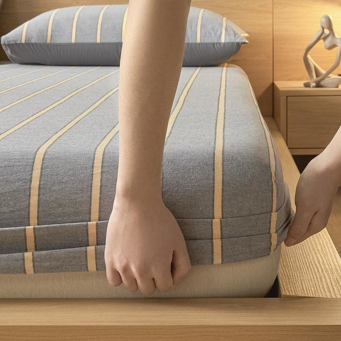 91家纺网 家纺一手货源 找家纺 ab家纺 2025新款简约色织水洗棉床笠 弗兰西-灰