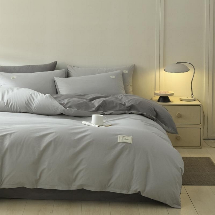 91家纺网 家纺一手货源 找家纺 ab家纺 2025新款色织全棉40支水洗棉四件套--双拼第二组 浅灰深灰