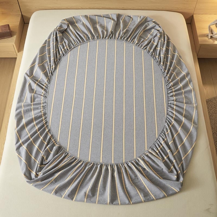 91家纺网 家纺一手货源 找家纺 ab家纺 2025新款简约色织水洗棉床笠 弗兰西-灰