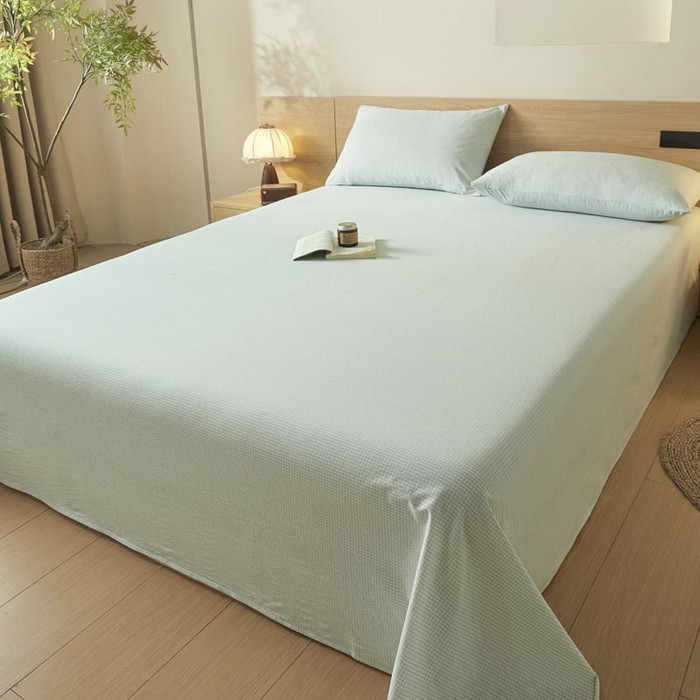 91家纺网 家纺一手货源 找家纺 ab家纺 2025新款简约色织水洗棉床单 可颂-蓝