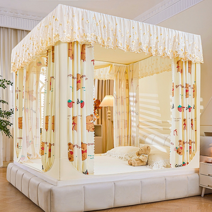 91家纺网 家纺一手货源 找家纺 艾晶美家纺有限公司 2025新款坐式刺绣床帘蚊帐 布丁熊