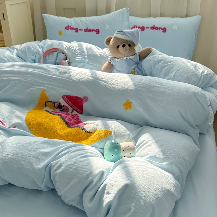 91家纺网 家纺一手货源 找家纺 韩巢家纺 2025新款大版水洗棉毛巾绣被套四件套（提供卖家秀） 晚安