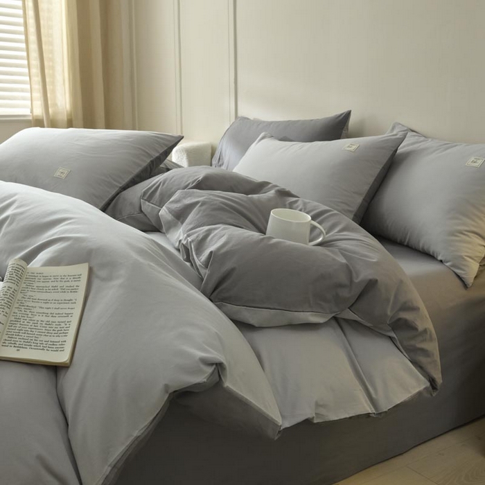 91家纺网 家纺一手货源 找家纺 ab家纺 2025新款色织全棉40支水洗棉四件套--双拼第二组 浅灰深灰