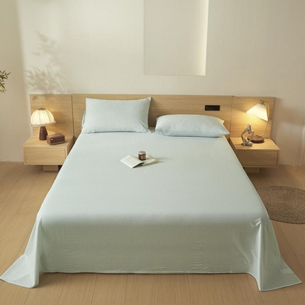 ab家纺 2025新款简约色织水洗棉床单 可颂-蓝