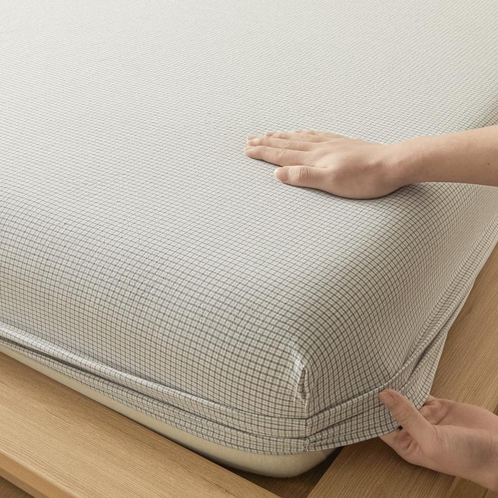 91家纺网 家纺一手货源 找家纺 ab家纺 2025新款简约色织水洗棉床笠 可颂-灰