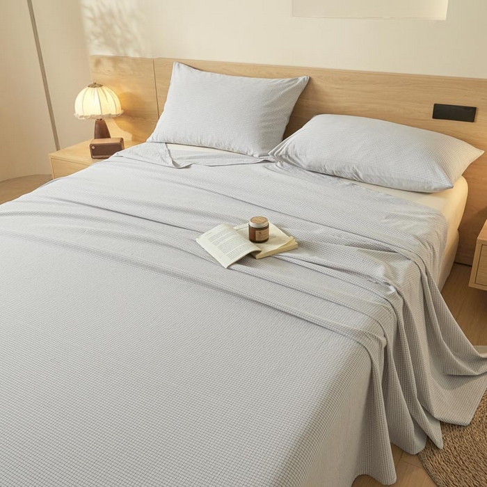 91家纺网 家纺一手货源 找家纺 ab家纺 2025新款简约色织水洗棉床单 可颂-灰