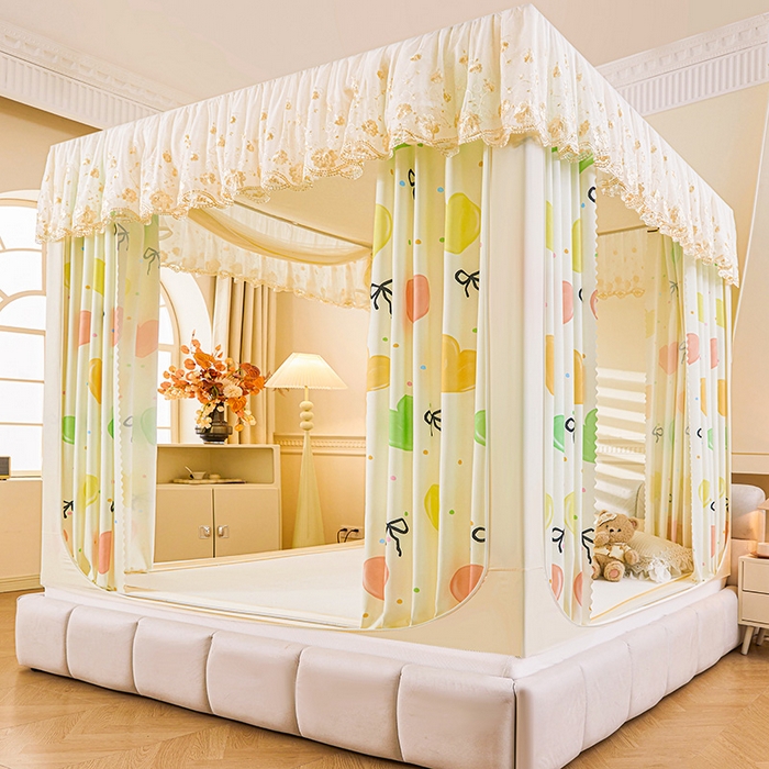 91家纺网 家纺一手货源 找家纺 艾晶美家纺有限公司 2025新款坐式刺绣床帘蚊帐 多彩心