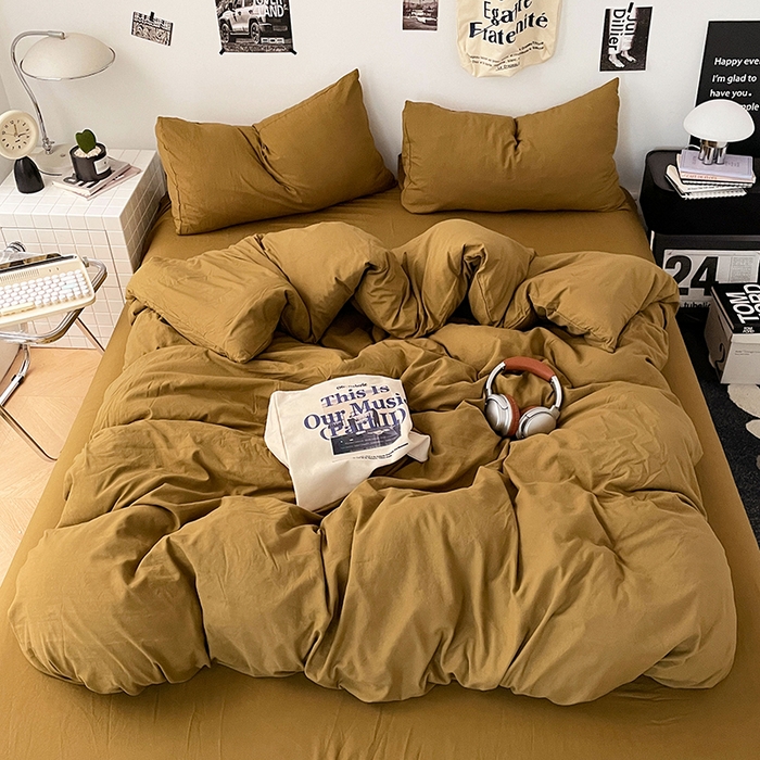 91家纺网 家纺一手货源 找家纺 优承佳生活馆 2025新款ins风纯色水洗m四件套 玛瑙黄