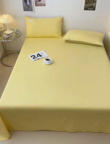 91家纺网 家纺一手货源 找家纺 曼之夏  2025新款全棉纯色单床单系列 杏黄