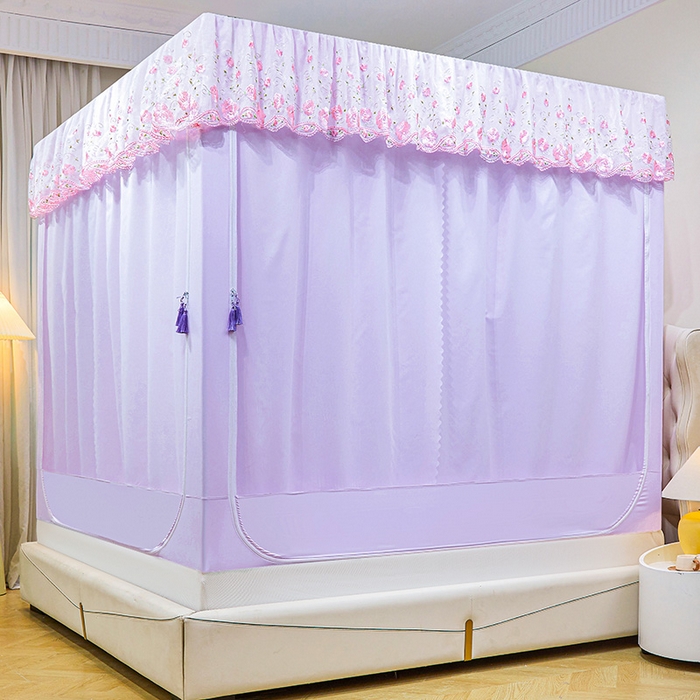 91家纺网 家纺一手货源 找家纺 艾晶美家纺有限公司 2025新款坐式刺绣床帘蚊帐 浪漫紫