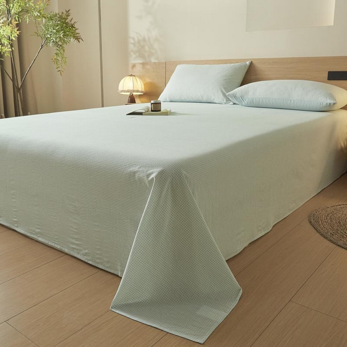 91家纺网 家纺一手货源 找家纺 ab家纺 2025新款简约色织水洗棉床单 可颂-蓝