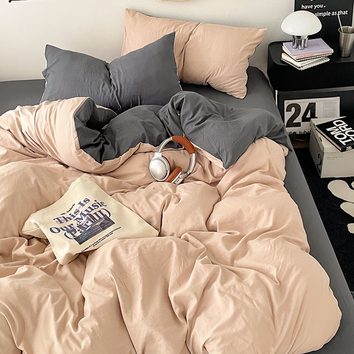 91家纺网 家纺一手货源 找家纺 优承佳生活馆 2025新款ins风纯色水洗m四件套 卡其深灰