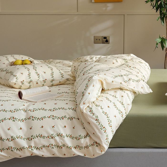 91家纺网 家纺一手货源 找家纺 2025春夏新品母婴A类全棉纯棉针织棉软糯糯清新小碎花床单款四件套 秘密花园