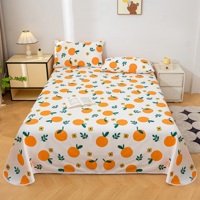 91家纺网 家纺一手货源 找家纺 首爱 2025新款五幅段床单 橘子红了