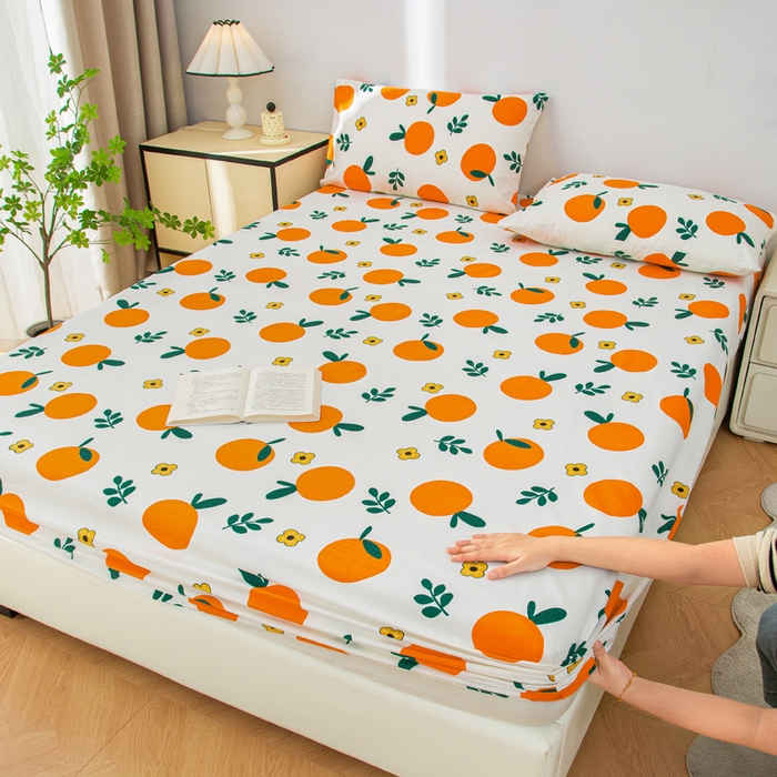 91家纺网 家纺一手货源 找家纺 金泰莱 2025新款五幅段床笠 橘子红了