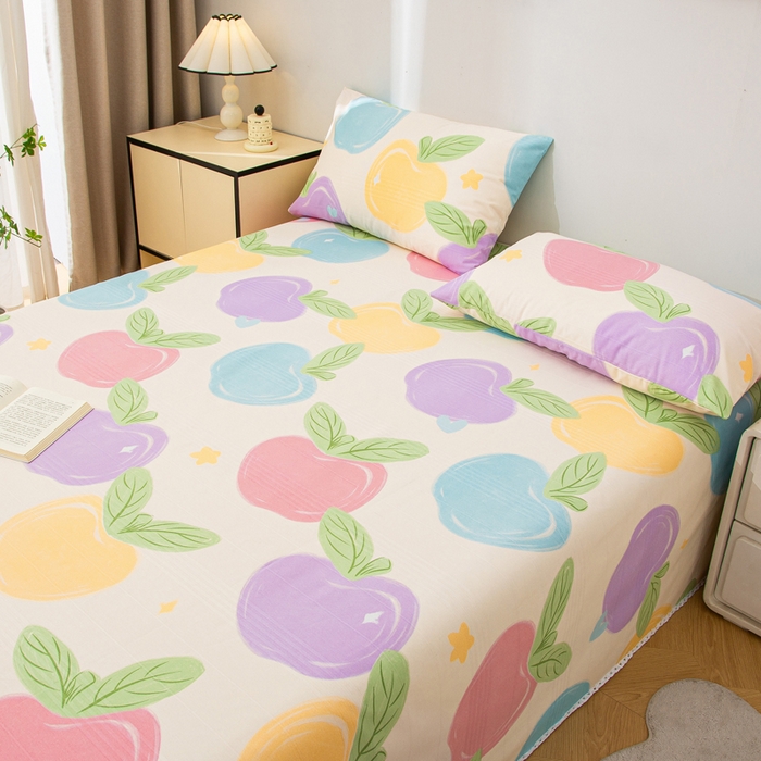 91家纺网 家纺一手货源 找家纺 首爱 2025新款五幅段床单 苹果乐园