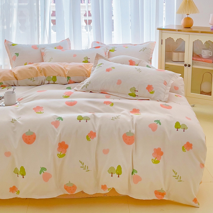 91家纺网 家纺一手货源 找家纺 梦卓家纺 2025新款小清新植物羊绒印花单被套 草莓圣代