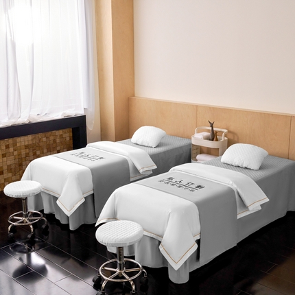 91家纺网 家纺一手货源 找家纺 2024新品四季全棉花边压线系列美-容床罩 全棉压线白+灰
