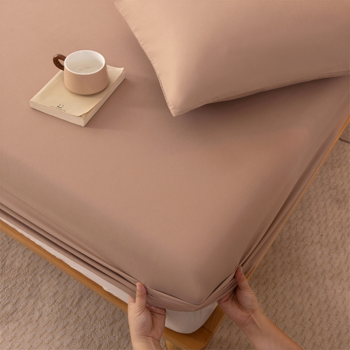 91家纺网 家纺一手货源 找家纺 优迈 2025新款水洗棉亲肤磨毛纯色单品系列单床笠单枕套三件套 咖色