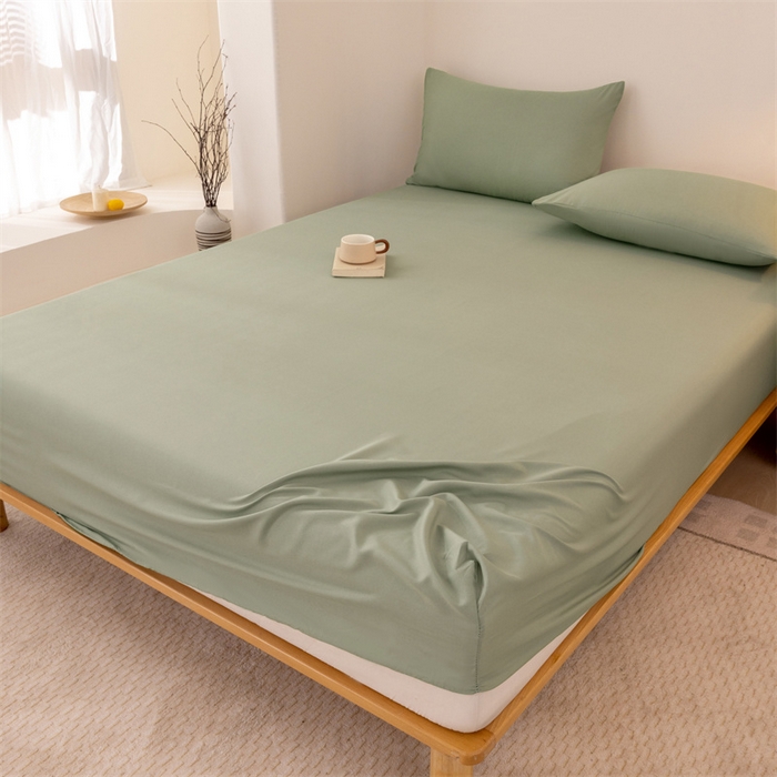 91家纺网 家纺一手货源 找家纺 优迈 2025新款水洗棉亲肤磨毛纯色单品系列单床笠单枕套三件套 抹茶