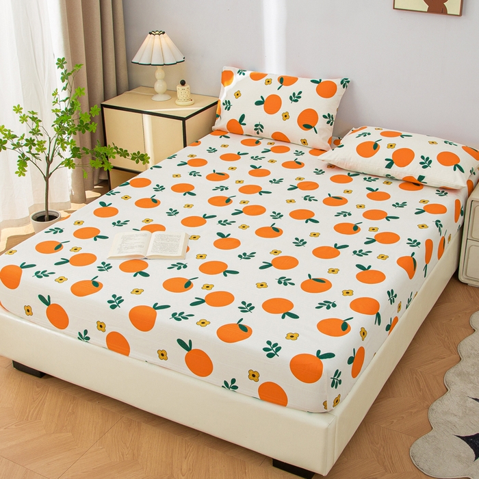 91家纺网 家纺一手货源 找家纺 首爱 2025新款五幅段床笠 橘子红了