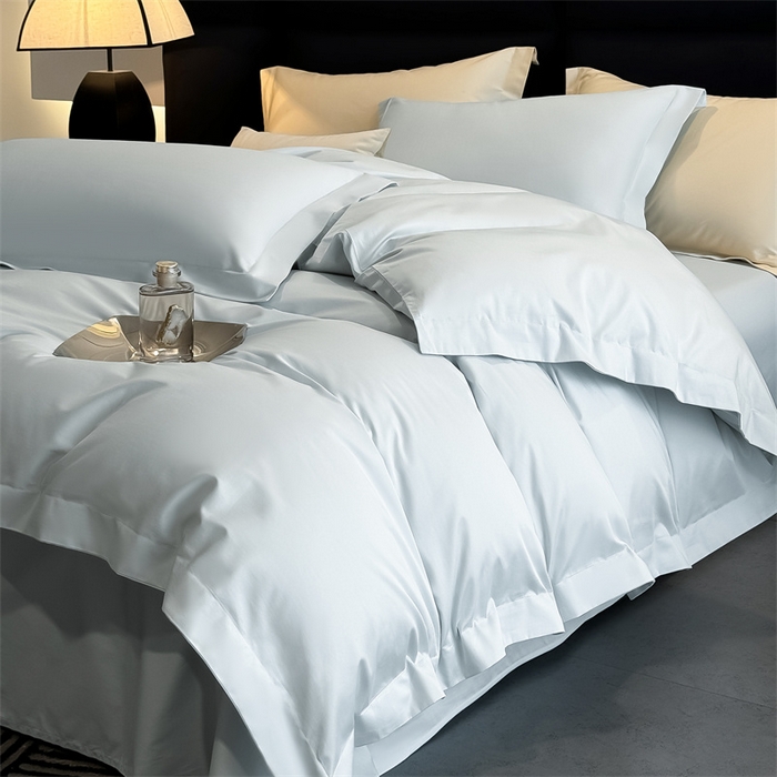 91家纺网 家纺一手货源 找家纺 朵希曼 2025新款纯色贡缎长绒棉系列四件套 湖水兰