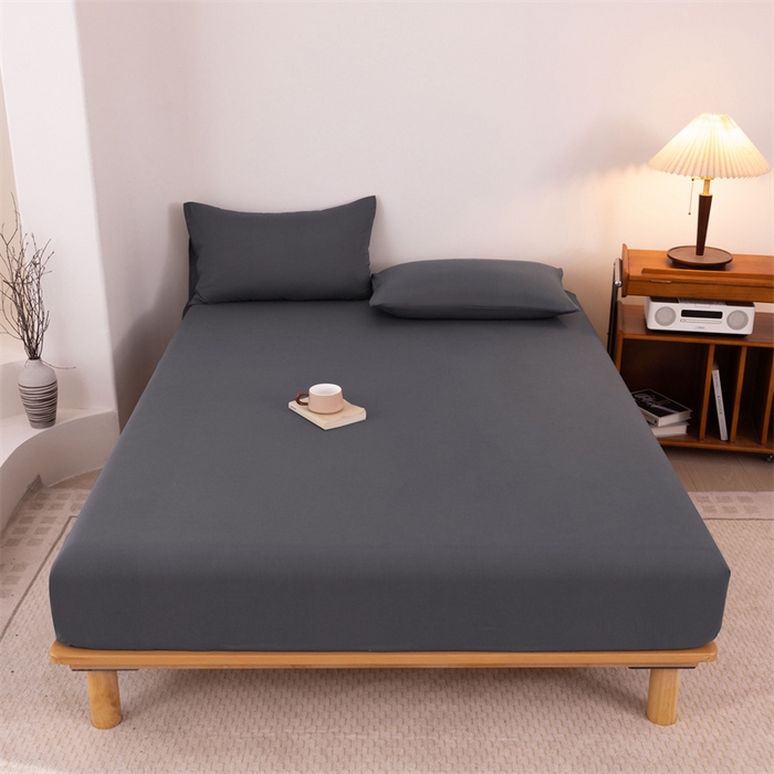 91家纺网 家纺一手货源 找家纺 优迈 2025新款水洗棉亲肤磨毛纯色单品系列单床笠单枕套三件套 蓝灰