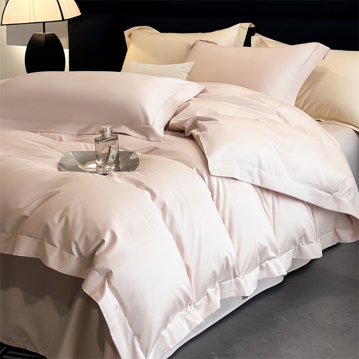 91家纺网 家纺一手货源 找家纺 朵希曼 2025新款纯色贡缎长绒棉系列四件套 藕粉