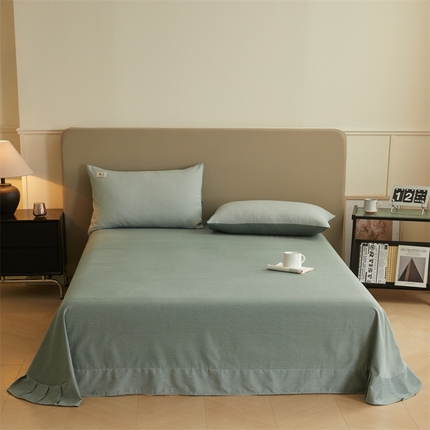 91家纺网 家纺一手货源 找家纺 悦织湾家纺 2025春秋新款全棉床单纯色纯棉磨毛单品 邦尼-绿