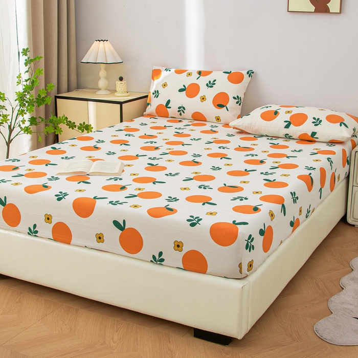 91家纺网 家纺一手货源 找家纺 金泰莱 2025新款五幅段床笠 橘子红了