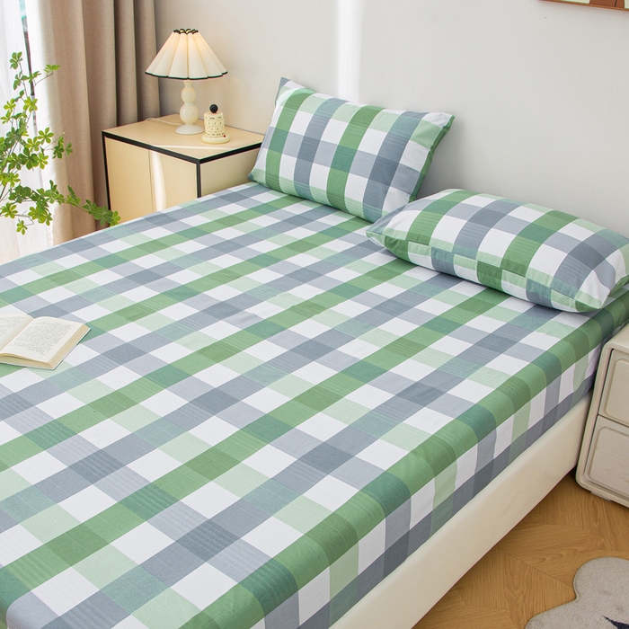 91家纺网 家纺一手货源 找家纺 首爱 2025新款五幅段床笠 绿白格