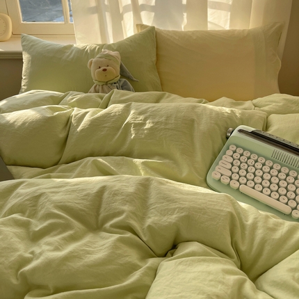 91家纺网 家纺一手货源 找家纺 阿曼达 2025新款ins博主风纯色混搭双色水洗m四件套 双色水洗m-奶绿芝士