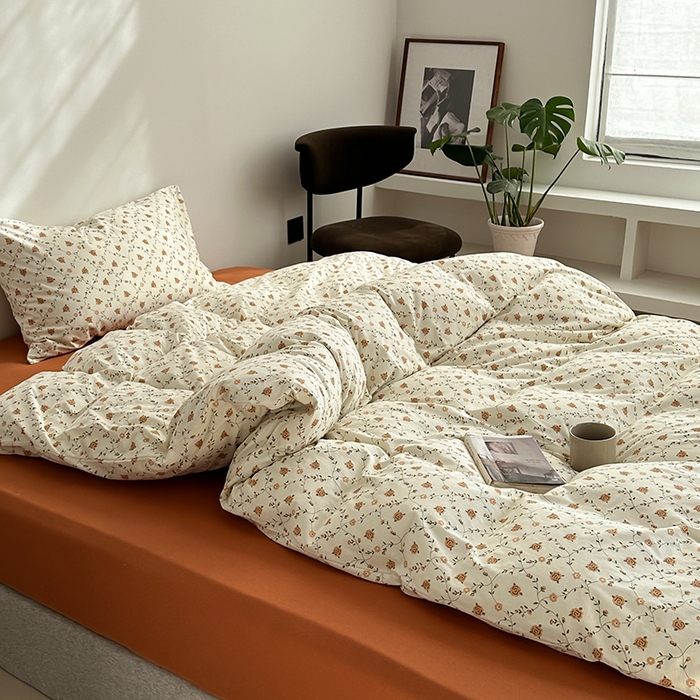 91家纺网 家纺一手货源 找家纺 2025春夏新品母婴A类全棉纯棉针织棉软糯糯清新小碎花床单款四件套 韩式花