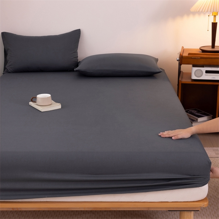 91家纺网 家纺一手货源 找家纺 优迈 2025新款水洗棉亲肤磨毛纯色单品系列单床笠单枕套三件套 蓝灰