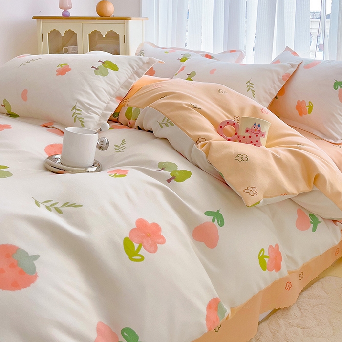 91家纺网 家纺一手货源 找家纺 梦卓家纺 2025新款小清新植物羊绒印花单被套 草莓圣代