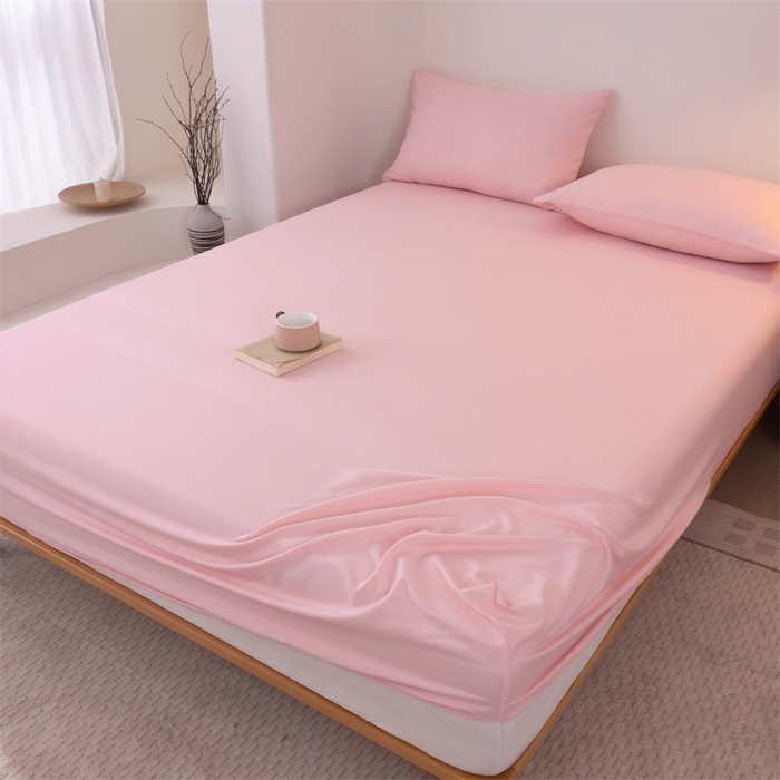 91家纺网 家纺一手货源 找家纺 优迈 2025新款水洗棉亲肤磨毛纯色单品系列单床笠单枕套三件套 粉色