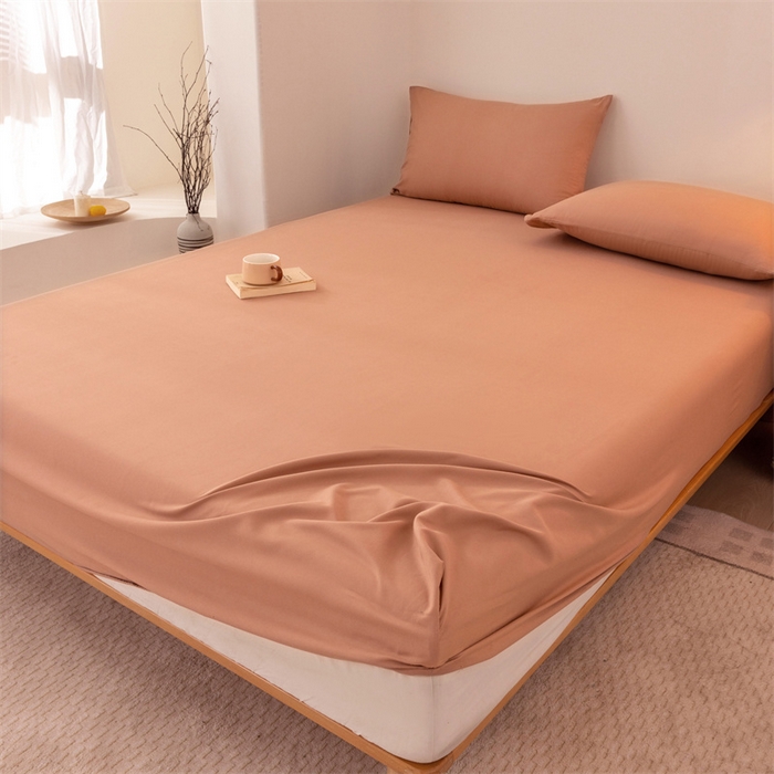 91家纺网 家纺一手货源 找家纺 优迈 2025新款水洗棉亲肤磨毛纯色单品系列单床笠单枕套三件套 橘红