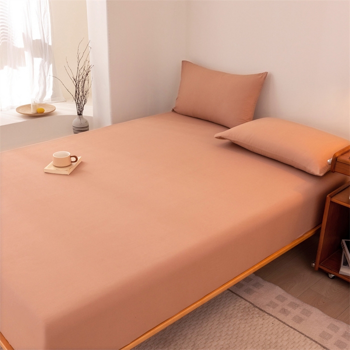 91家纺网 家纺一手货源 找家纺 优迈 2025新款水洗棉亲肤磨毛纯色单品系列单床笠单枕套三件套 橘红