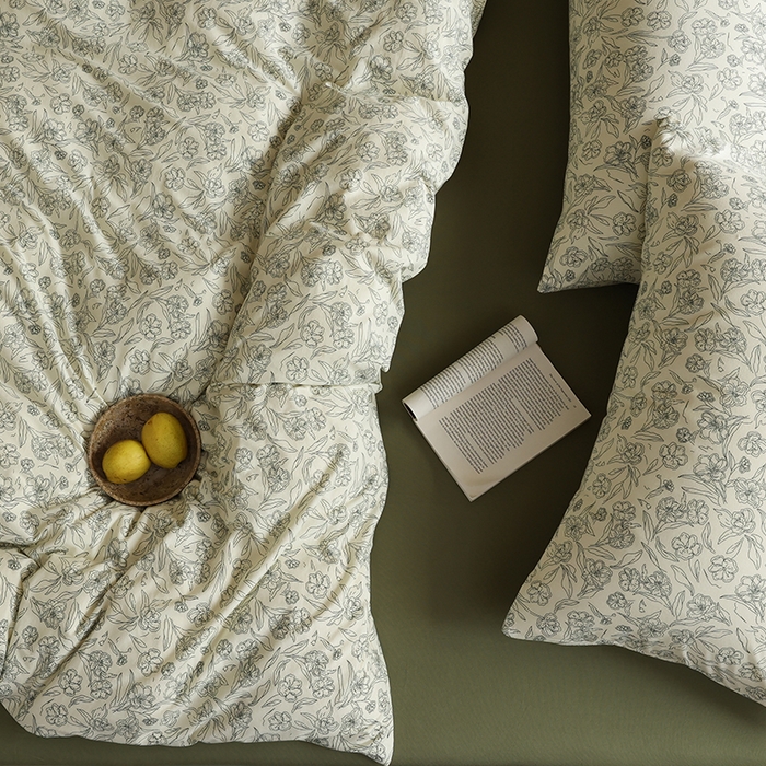 91家纺网 家纺一手货源 找家纺 2025春夏新品母婴A类全棉纯棉针织棉软糯糯清新小碎花床单款四件套 春晓绿