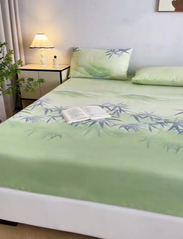 91家纺网 家纺一手货源 找家纺 棉乐町 2025新款五幅段床笠箬竹