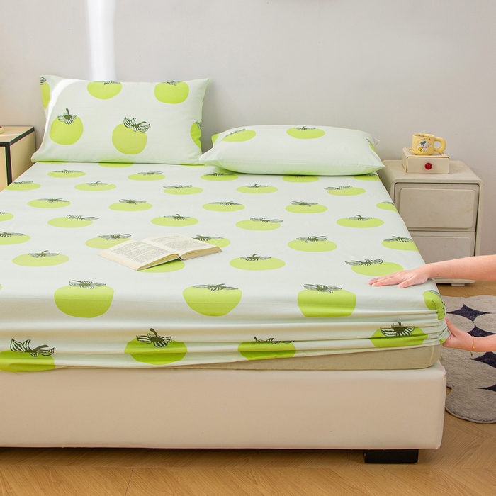 91家纺网 家纺一手货源 找家纺 首爱 2025新款五幅段床笠 绿柿子