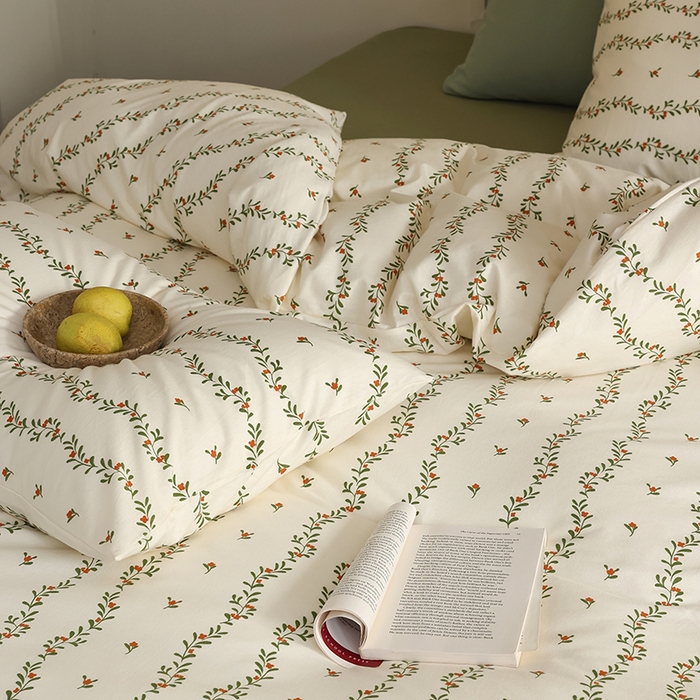 91家纺网 家纺一手货源 找家纺 2025春夏新品母婴A类全棉纯棉针织棉软糯糯清新小碎花床单款四件套 秘密花园