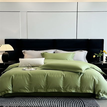 91家纺网 家纺一手货源 找家纺 朵希曼 2025新款纯色贡缎长绒棉系列四件套 墨绿