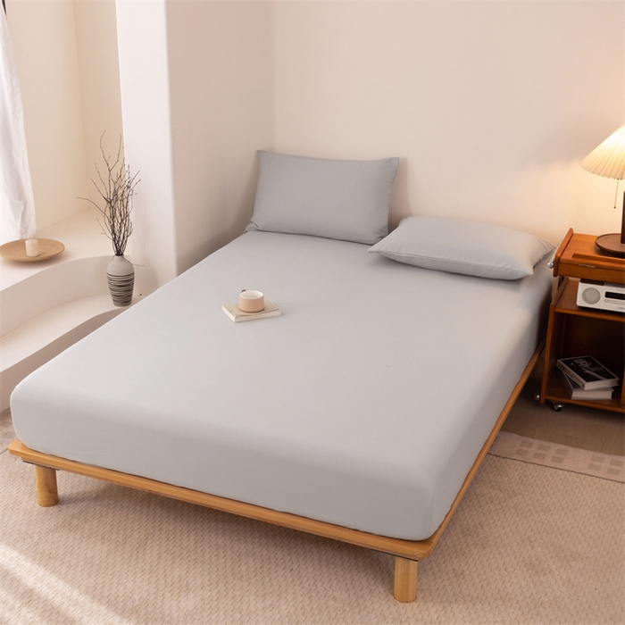 91家纺网 家纺一手货源 找家纺 优迈 2025新款水洗棉亲肤磨毛纯色单品系列单床笠单枕套三件套 浅灰