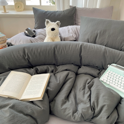 91家纺网 家纺一手货源 找家纺 阿曼达 2025新款ins博主风纯色混搭双色水洗m四件套 双色水洗m-暗灰系