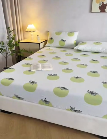 91家纺网 家纺一手货源 找家纺 首爱 2025新款五幅段床笠 绿柿子