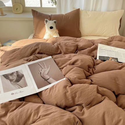 91家纺网 家纺一手货源 找家纺 阿曼达 2025新款ins博主风纯色混搭双色水洗m四件套 双色水洗m-奶咖米