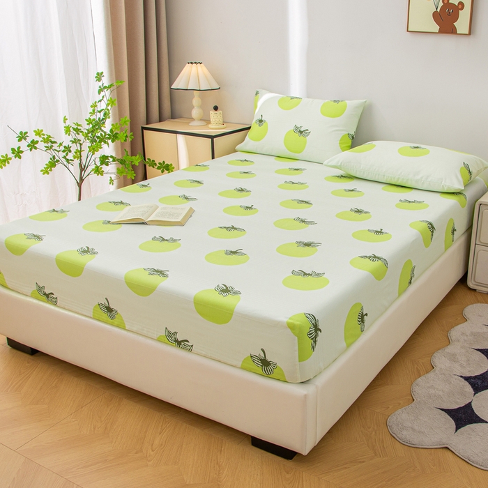 91家纺网 家纺一手货源 找家纺 首爱 2025新款五幅段床笠 绿柿子